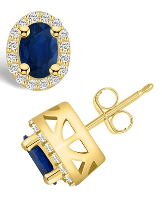Macy's Sapphire (1-1/5 Ct. t.w.) and Diamond (1/4 Halo Stud Earrings