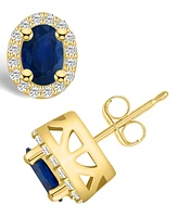 Macy's Sapphire (1-1/5 Ct. t.w.) and Diamond (1/4 Halo Stud Earrings