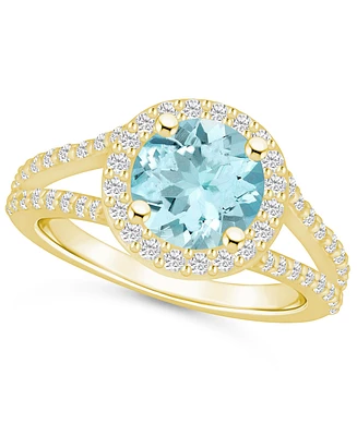 Macy's Aquamarine (1-7/8 ct. t.w.) and Diamond (1/2 Halo Ring 14K Yellow Gold