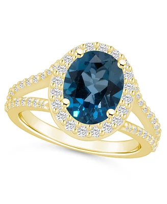 Macy's London Blue Topaz (3-5/8 ct. t.w.) and Diamond (3/4 Halo Ring 14K Yellow Gold