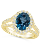 Macy's London Blue Topaz (3-5/8 ct. t.w.) and Diamond (3/4 Halo Ring 14K Yellow Gold