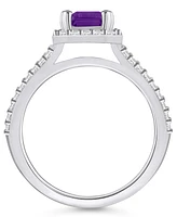 Macy's Amethyst (1-5/8 ct. t.w.) and Diamond (1/2 Halo Ring 14K White Gold