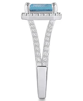 Macy's Aquamarine (1-3/8 ct. t.w.) and Diamond (1/2 Halo Ring 14K Gold