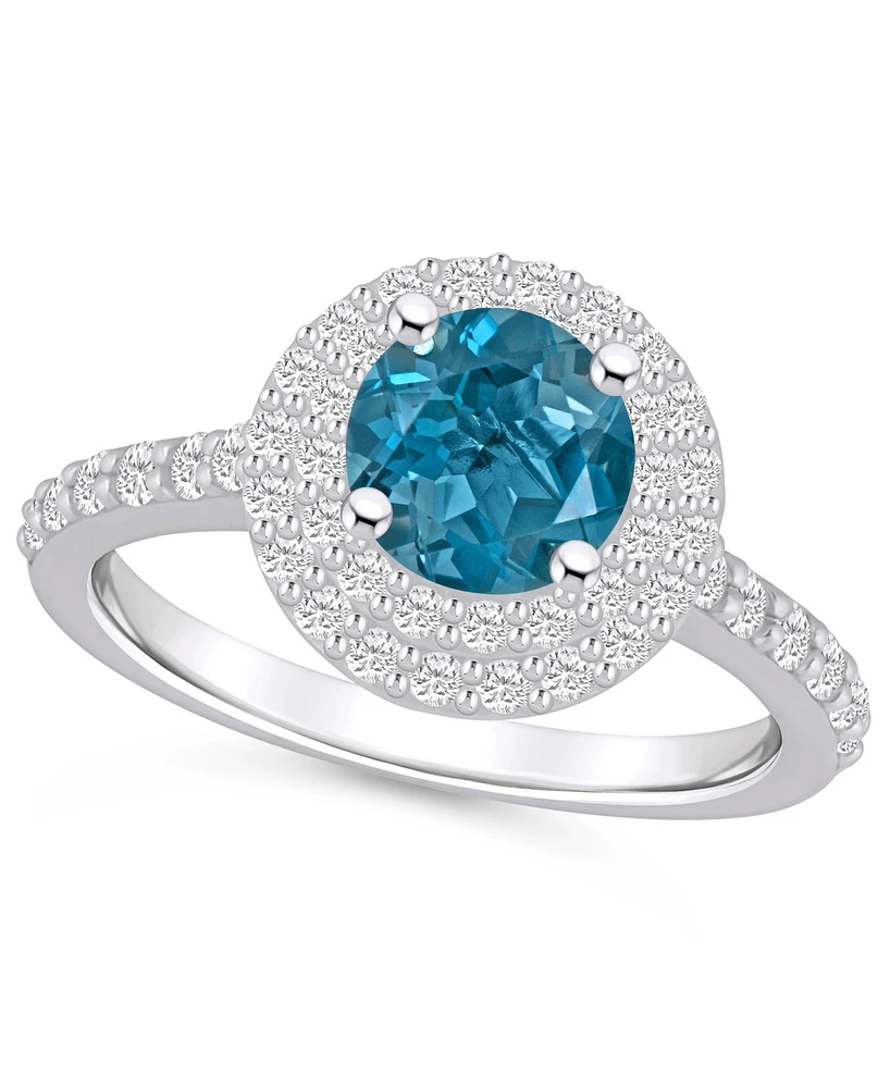 Macy's London Blue Topaz and Diamond Accent Halo Ring 14K Gold