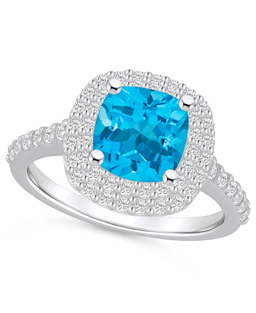 Macy's Blue Topaz and Diamond Accent Halo Ring 14K Gold