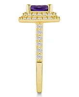Macy's Amethyst and Diamond Accent Halo Ring 14K Yellow Gold