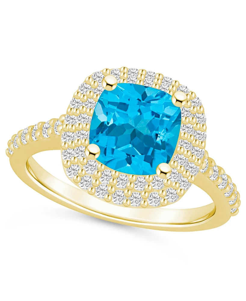 Macy's Blue Topaz and Diamond Accent Halo Ring 14K Yellow Gold