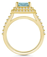 Macy's Aquamarine and Diamond Accent Halo Ring 14K Yellow Gold