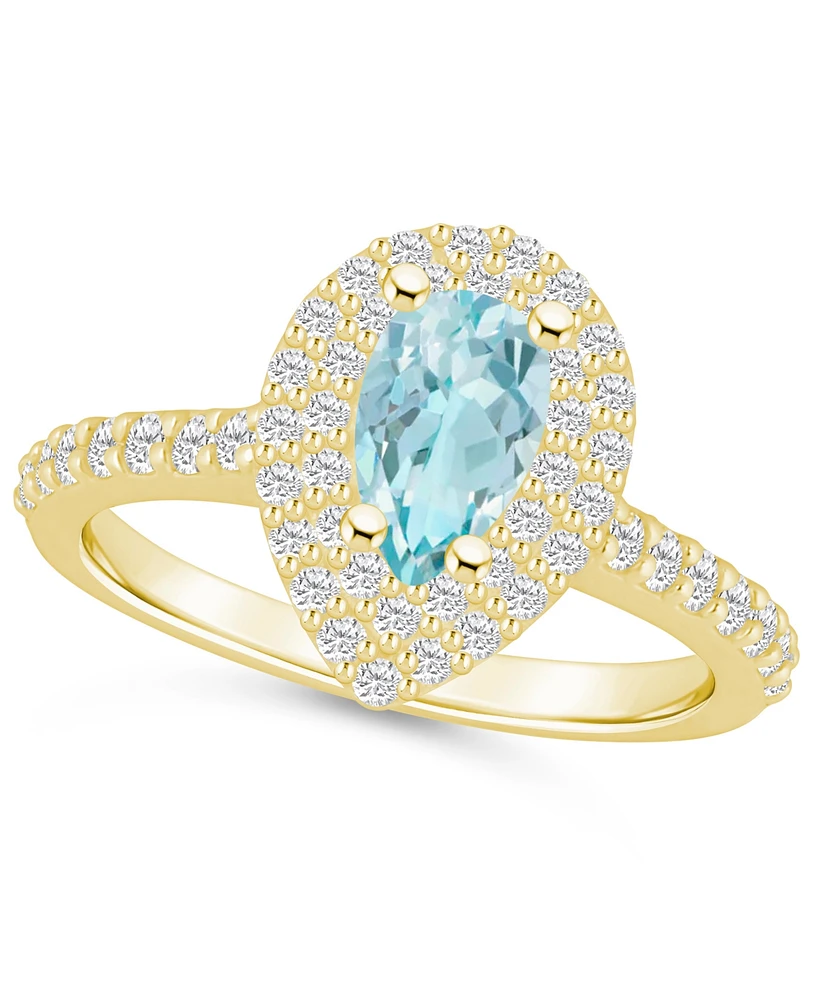 Macy's Aquamarine and Diamond Accent Halo Ring 14K Yellow Gold