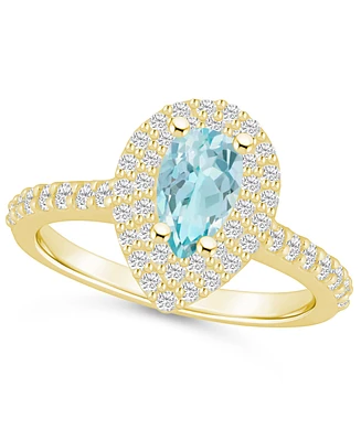 Macy's Aquamarine and Diamond Accent Halo Ring 14K Yellow Gold