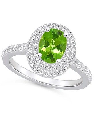 Peridot and Diamond Halo Ring