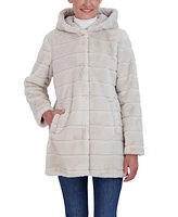 Sebby Collection Women's Hooded Grooved Faux Fur Coat