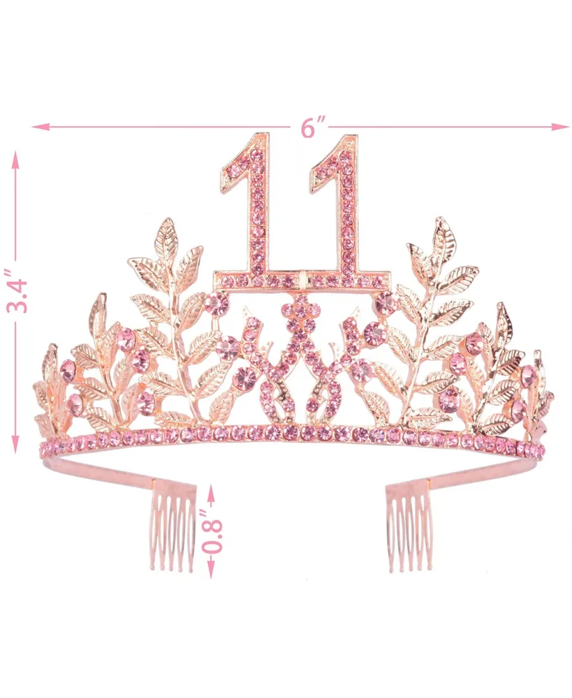 11th Birthday Glitter Sash and Pink Rhinestone Tiara Set for Girls