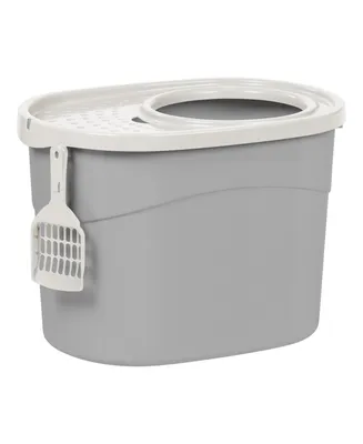 Iris Usa Top Entry Cat Litter Box with Scoop, Gray