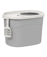 Iris Usa Top Entry Cat Litter Box with Scoop, Gray