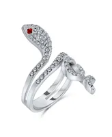 Bling Jewelry Spiral Wrap Serpent Snake Fashion Statement Ring Red Eye Cubic Zirconia Pave Cz Silver Plated Brass