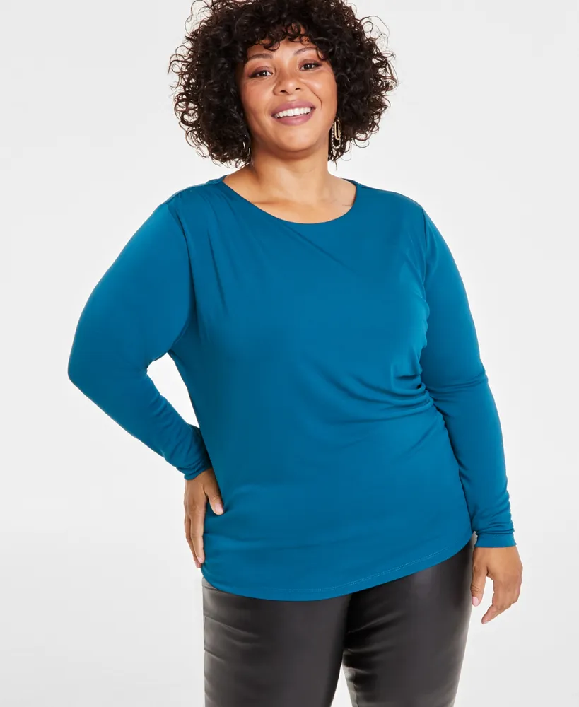 Inc Plus Drape-Front Long-Sleeve Top, Created for Macy's
