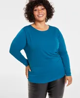 Inc Plus Drape-Front Long-Sleeve Top, Created for Macy's