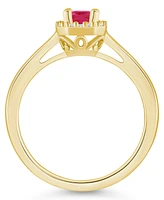 Emerald (1/2 ct. t.w.) & Diamond (1/8 Emerald-Cut Halo Ring 14k Gold (Also Ruby Sapphire)