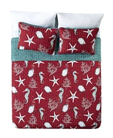 Videri Home Festive Seahorse Reversible 3-Piece Quilt Set