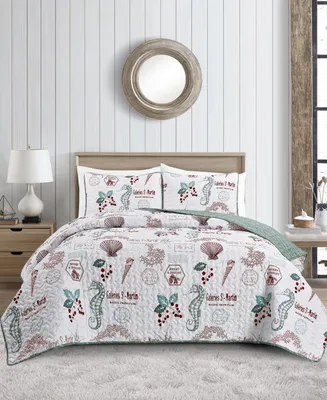 Videri Home Holiday Writing Reversible 3-Piece Quilt Set