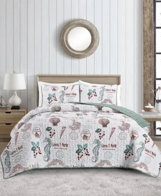 Videri Home Holiday Writing Reversible 3 Piece Quilt Set Collection