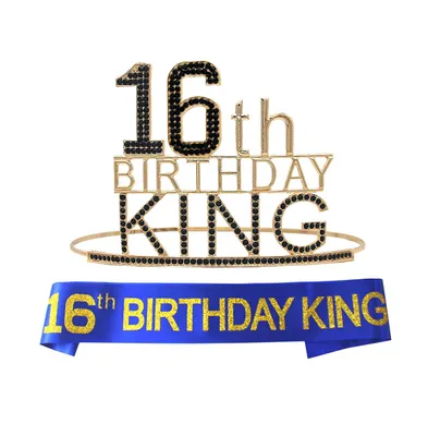 Meant2tobe 16th Birthday Crown and Sash for Boys - Perfect Accessory Set Teenagers Party Celebration