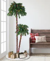 Puleo 6FT Pre-Lit Light Double Trunk Artificial Palm Tree