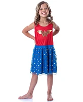 Dc Comics Girls Wonder Woman Logo and Stars Tank Nightgown Pajama