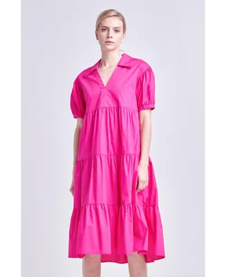 English Factory Women's Short Puff Sleeve Midi Dress