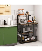 Costway Kitchen Bakers Rack Microwave Stand Coffee Bar w/ S-Hooks & Stemware Holder