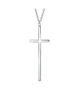 Bling Jewelry Modern Elongated Simple Basic Long Flat Thin Delicate Religious Latin Cross Pendant Necklace For Women Rose Gold Plated .925 Sterling Si