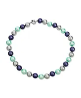 Bling Jewelry Large Hand Knotted Multi Color Blue Grey Shades Shell Imitation Pearl 14MM Strand Necklace For Women 18 In