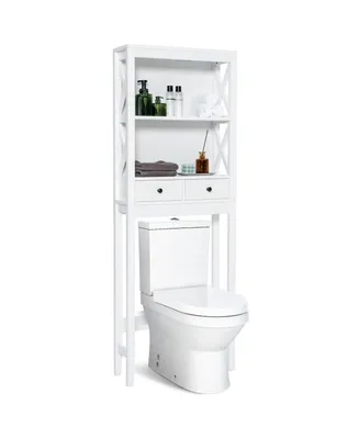 Costway Over the Toilet Storage Rack Bathroom Space Saver w/ 2 Open Shelves & Drawers