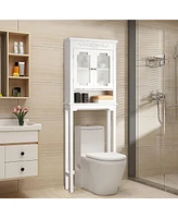 Over The Toilet Bathroom Space Saver Carved Top Toilet Rack w/ Adjustable Shelf