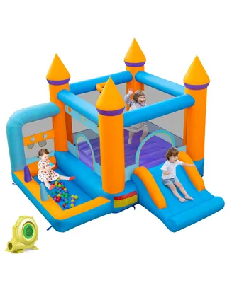 5-in-1 Inflatable Bounce Castle Kids Jumping Bouncer with Ocean Balls & 735W Blower