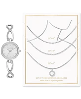 Jessica Carlyle Women's Crystal Bracelet Watch 30mm & 3-Pc. Necklace Gift Set