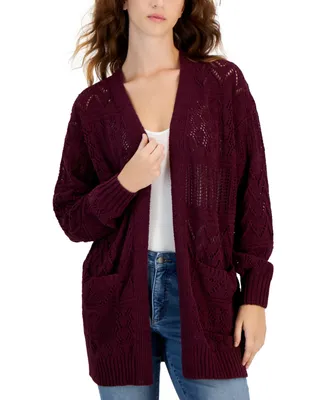 Hooked Up by Iot Juniors' Chenille Cable-Knit Cardigan Sweater