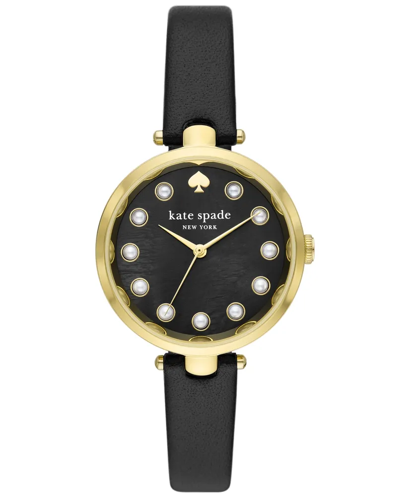 kate spade new york Women's Holland Quartz Three Hand Black Leather Watch 34mm