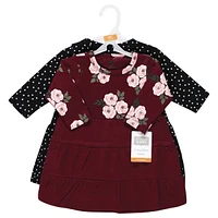Hudson Baby Toddler Girls Cotton Long-Sleeve Dresses 2pk, Gray Winter Forest