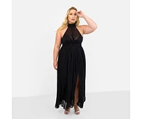 Rebdolls Women's Plus Size Elise Chiffon Halter Maxi A Line Dress W. Slit