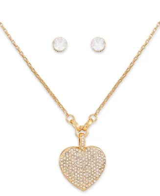 Guess Crystal Heart Pendant Necklace & Stud Earrings Gift Set