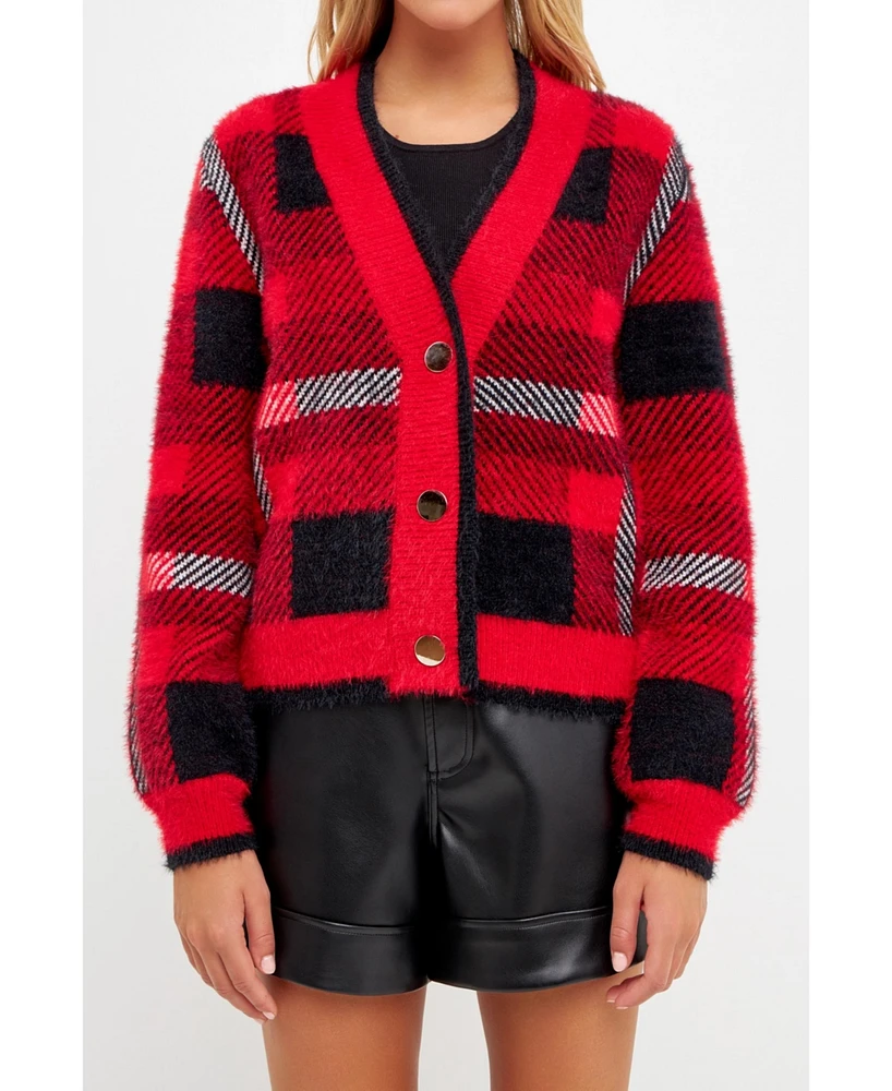 English Factory Women's Check Cardigan Sweater