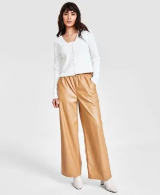 Bar Iii Womens Ottoman Sweater Ribbed Tank Top Faux Leather Wide Leg Pants Created For Macys