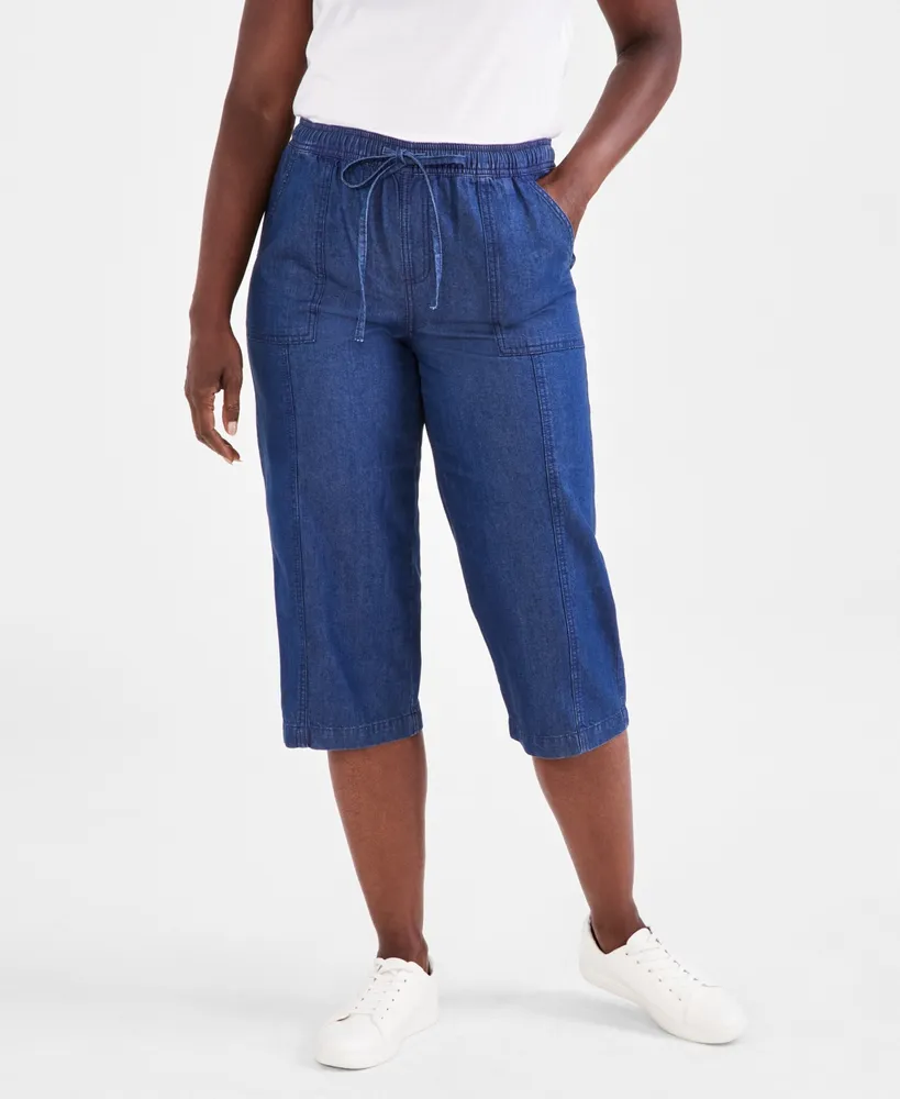 Style & Co Petite Chambray Drawstring Capri Pants, Created for