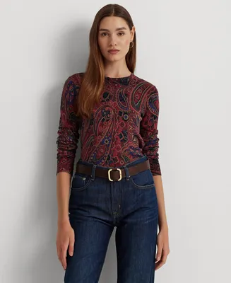 Lauren Ralph Lauren Women's Checked Paisley Cotton-Blend Sweater