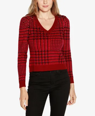 Belldini Black Label Women's Houndstooth Puff Sleeve Sweater
