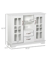 Homcom Modern Storage Console Cabinet with 2 Framed Glass Doors and 2 Drawers