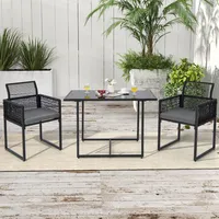 3PCS Patio Pe Wicker Furniture Set Cushioned Chairs with Folding Backrest Backyard