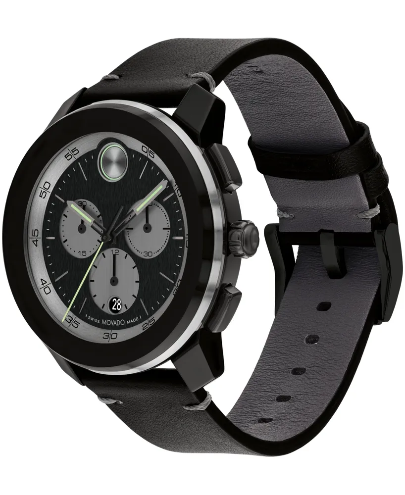 Movado Men's Bold TR90 Swiss Quartz Chronograph Black Leather Watch 44mm